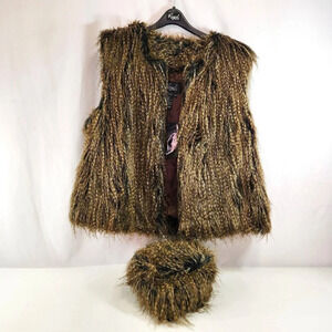 Regal Faux Fur Brown Vest w/  Hat Womens 2XL NWT